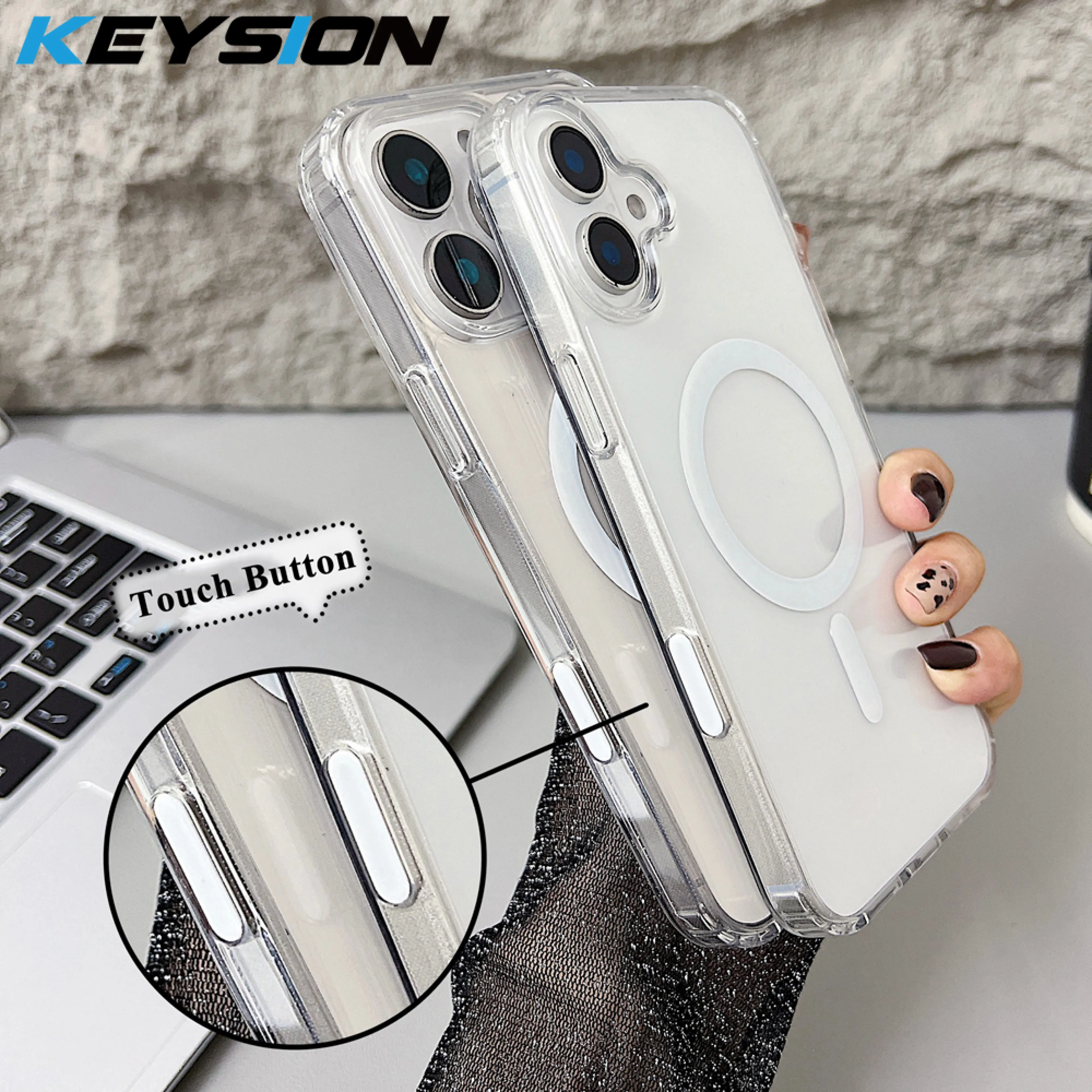 KEYISON Camera Touch Control Button Case for iPhone 16 Pro Max 16 Plus for MagSafe Magnetic Wireless Charging Transparent Cover