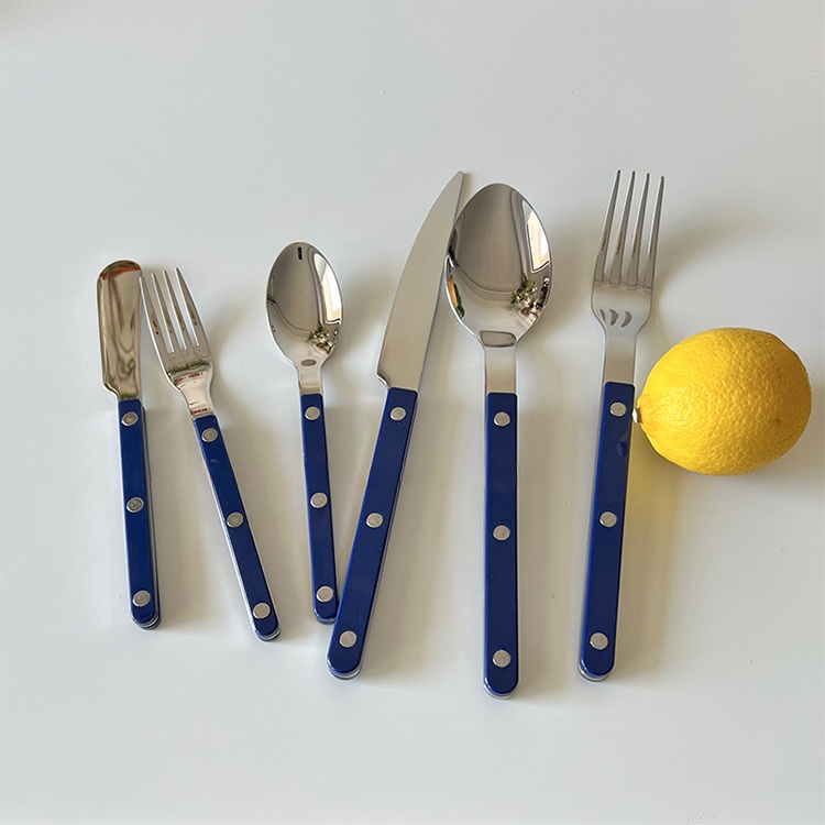 HERA Korea Style Cutlery Set Blue Handle Stainless Steel Spoon Fork Steak Knife Butter Knife Tableware ราคา 39 บาท*ส่งฟรี