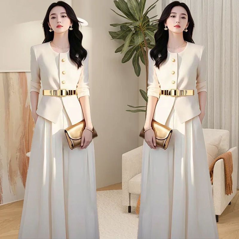 Quần Áo nữ váy mùa thu áo + váy thời trang áo khoác chuyên nghiệp quần lửng hai bộ chi tiết