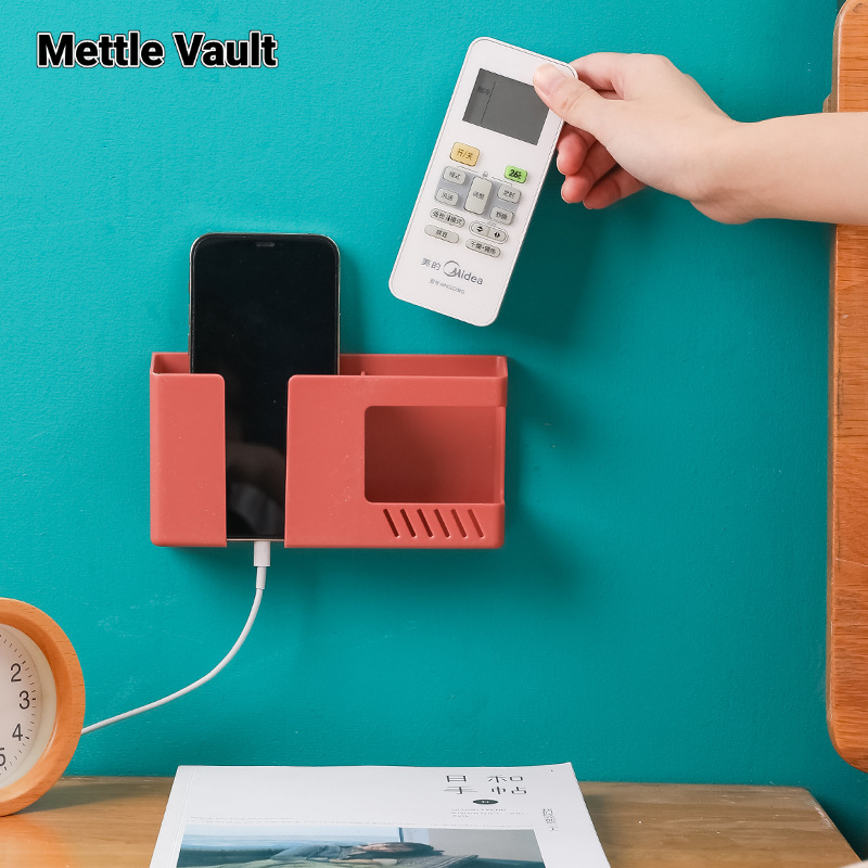 Mettle Vault TV air conditioner remote control storage box punch-free traceless wall-mounted box mobile phone charging wall-mounted box wall-mounted rack ราคา 19 บาท*ส่งฟรี