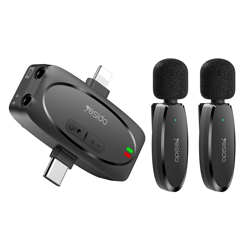 YESIDO KR15 Dual Low-latency Wireless Lavalier Microphone with 3 in 1 Receiver(Black) In Stock ราคา 1,204 บาท*ส่งฟรี
