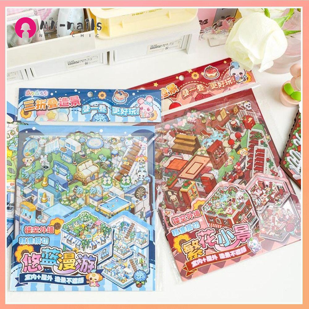 MN-NAILS Thú Cưng Miếng dán cảnh quan 3D Hoạt hình Gấp ba Hình dán xếp chồng trực quan Dễ thương Tự làm Nhãn dán Cảnh thu nhỏ Quà Tặng