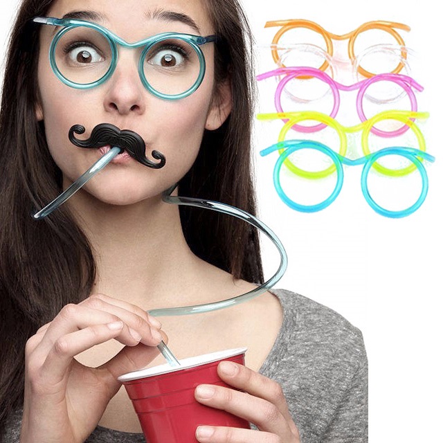 【High Cost-Performance】 Funny Soft Glasses Straw Flexible Drinking Birthday Holiday Party Accessories Plastic Drinking Straws Kids