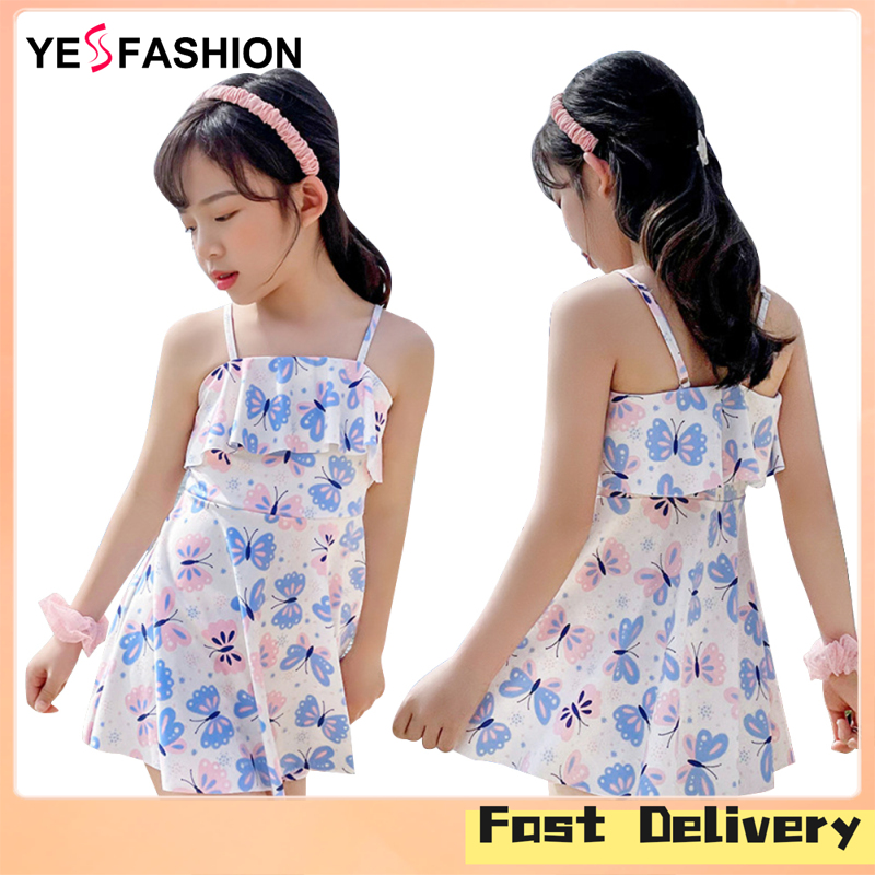 Yesfashion Store IN stock2pcs/set Girls Swimsuit Butterfly Pattern Split Beach Hot Spring Swimwear For 7-9 Years Old ราคา 165 บาท*ส่งฟรี
