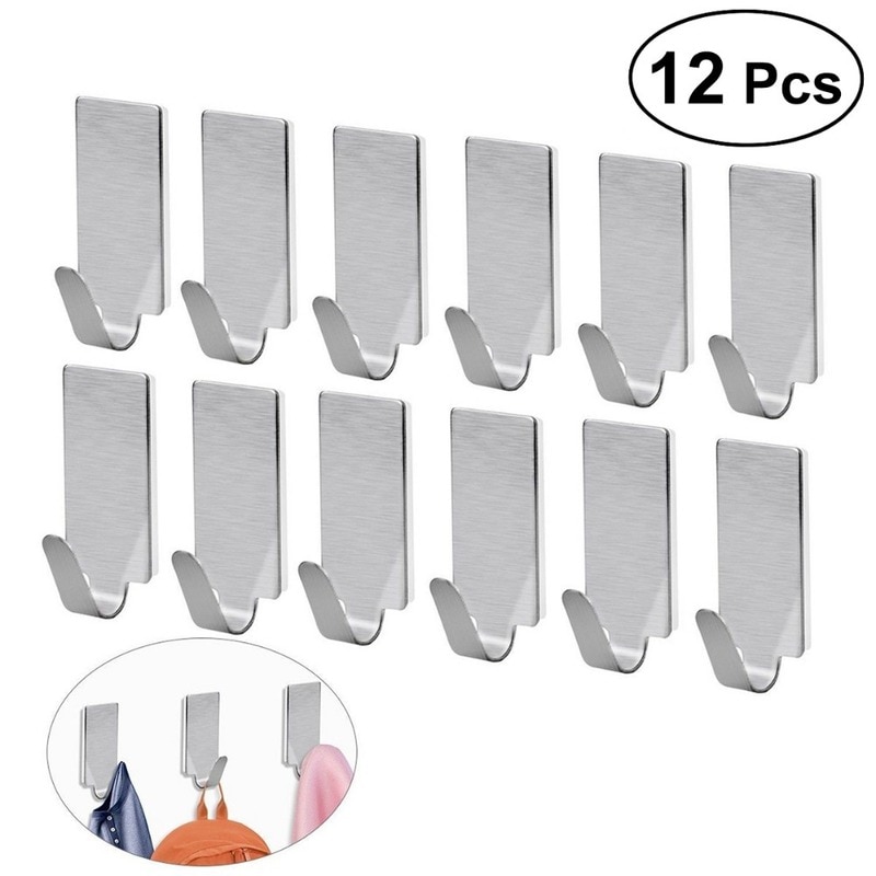 12Pcs Dính Thép Không Gỉ Móc treo khăn móc treo áo choàng gia dụng Mũ Túi Gia Đình Áo Choàng Mũ Túi Key Dính móc treo tường