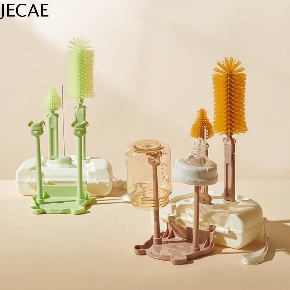JECAE Đa chức năng Bộ cọ rửa chai 8 trong 1 Gấu Dụng cụ chà ống hút núm vú giả Hoạt hình Bàn chải núm vú Bộ bàn chải bình sữa cho bé Ngoài trời