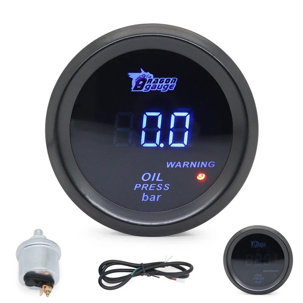 【No-Questions-Asked Refund】 Dragon Gauge 2'' 52mm Digital Display Car Pressure Press Gauge Bar Blue Led Press Meter Car Meter