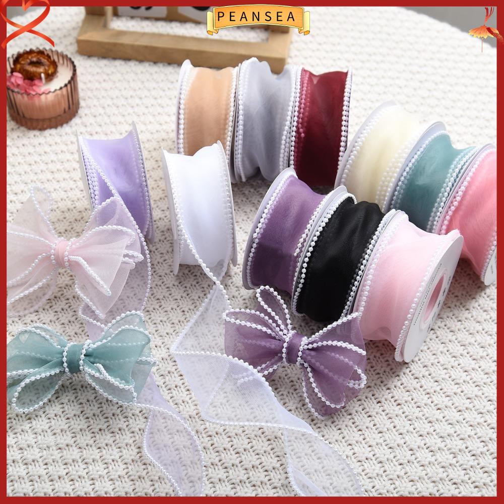 PEANSEA Gói quà Ruy băng quấn Màu trơn Viền ngọc trai Vật liệu đóng gói bó hoa Trang trí Tự làm Ruy băng ren nướng bánh Quà Tặng