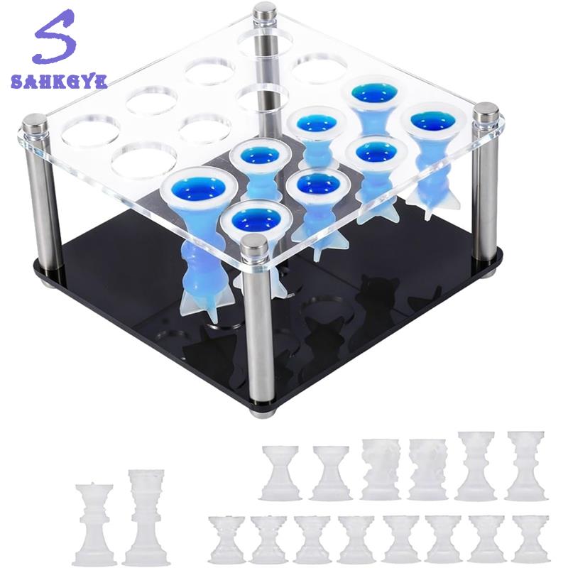 greatbuy666-Resin Chess Set Mold Kit with 1 Pack Chess Piece Piece Holder, 16 Full Size 3D Silicone Molds for Epoxy Resin Diy Projects ราคา 568 บาท*ส่งฟรี