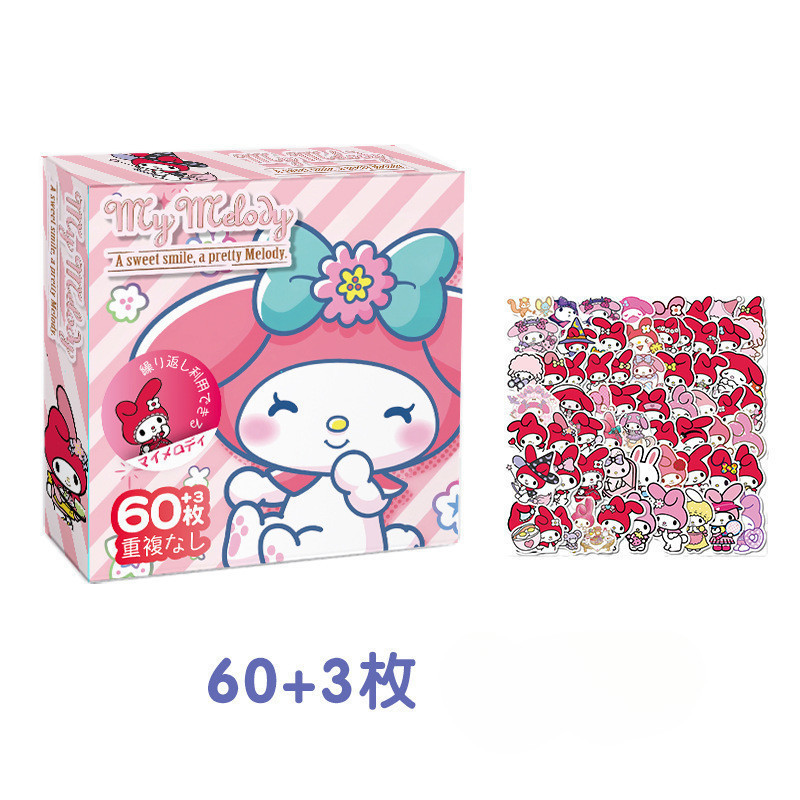 60Pcs/Box Sanrio Kuromi Cinnamoroll Pochacco Stickers Phone Diary Cute Cartoon Stickers DIY Sticker
