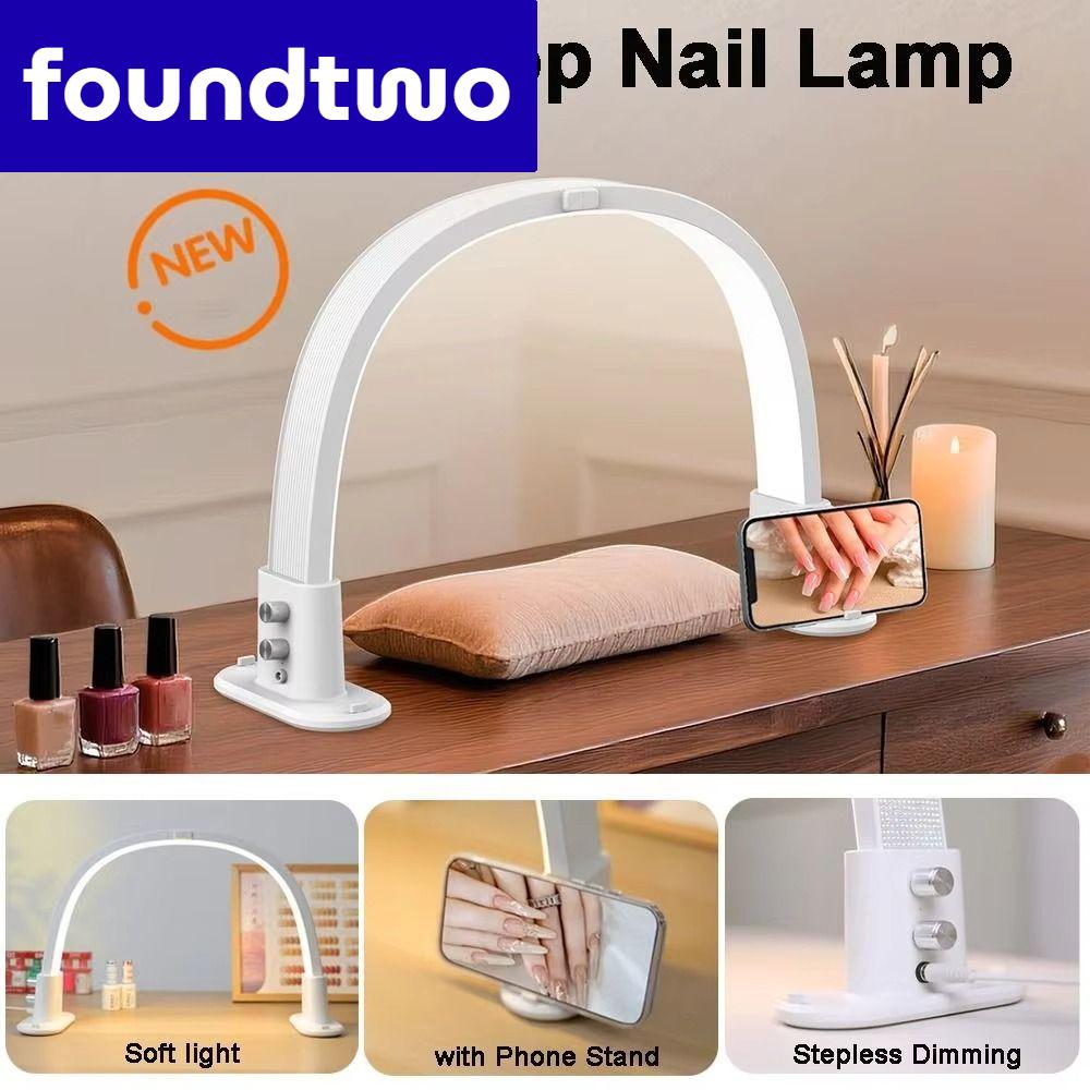 FOUNDTWO การหรี่แสงแบบสามสี โคมไฟอบเล็บรูปตัวยู พร้อมขาตั้งโทรศัพท์ การหรี่แสงแบบไม่มีขั้นตอน ไฟเติมแสงสำหรับโต๊ะทำงานแบบ LED มืออาชีพ แสงนุ่มนวล โคมไฟตกแต่งสวยงาม ใช้ในร้านเสริมสวย ราคา 2,208 บาท*ส่งฟรี