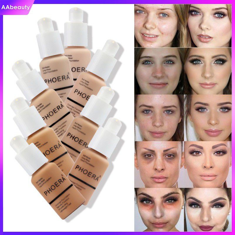 Aabeauty phoera không trọng lượng kéo dài tất cả các ngày mờ bảo hiểm đầy đủ nền tảng mờ không thấm nước Kem che khuyết điểm kem nền dạng lỏng làm sáng Kem dưỡng ẩm