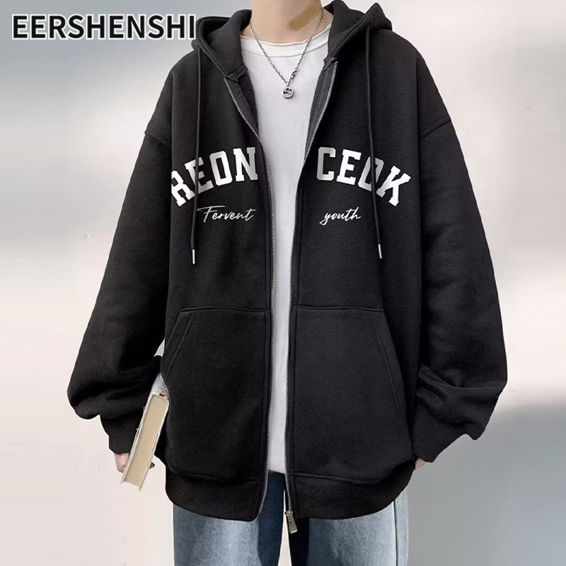 EERSHENSHI Cardigan Áo Khoác Nam Mùa Đông Mỹ lông cừu Thiếu Niên Áo nỉ có mũ rộng