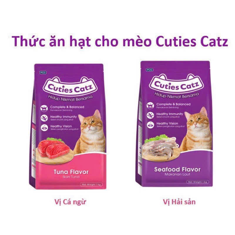 Thức Ăn Hạt Cho Mèo Cuties Catz túi 1kg - Thức Ăn Cho Mèo Trưởng Thành