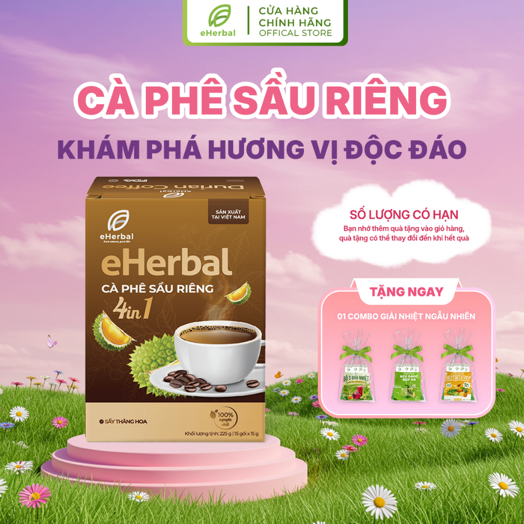 Cà phê sầu riêng Coffee Durian Eherbal (hộp 15 gói x 15g)