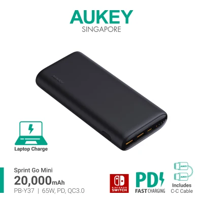 Aukey PB-Y37 20000mAh 65W PD Powerbank USB-C & USB-A, Fast Charge Portable charger for iPhone 12 11 Android Macbook Nintendo Switch (18 Months Warranty)
