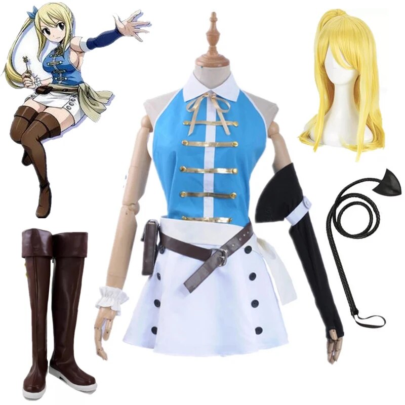 【Discount】 Anime Cosplay Costume Lucy Heartfilia Open Back White Mini Skirt Socks Bag Halloween Part