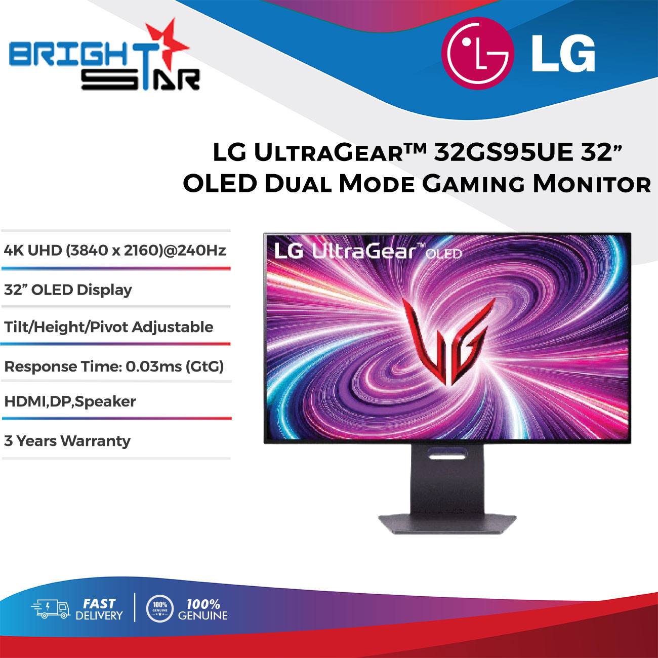 LG 32GS95UE UltraGear™ OLED Dual Mode 4K UHD 240Hz or FHD 480Hz Monitor