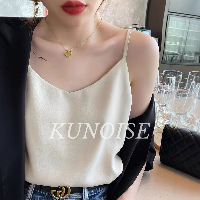KUNOISE Small Sling Female Suit Inner Wear Summer Base Satin Vest Outer Wear Ice Silk White Acetate Silk Top Spring and Autumn ราคา 142 บาท*ส่งฟรี