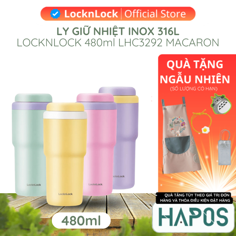 Bình giữ nhiệt Lock&Lock 480ml Chính hãng, Chất liệu thép không gỉ 316L Daily Macaron LHC3292 - HAPOS OFFICIAL