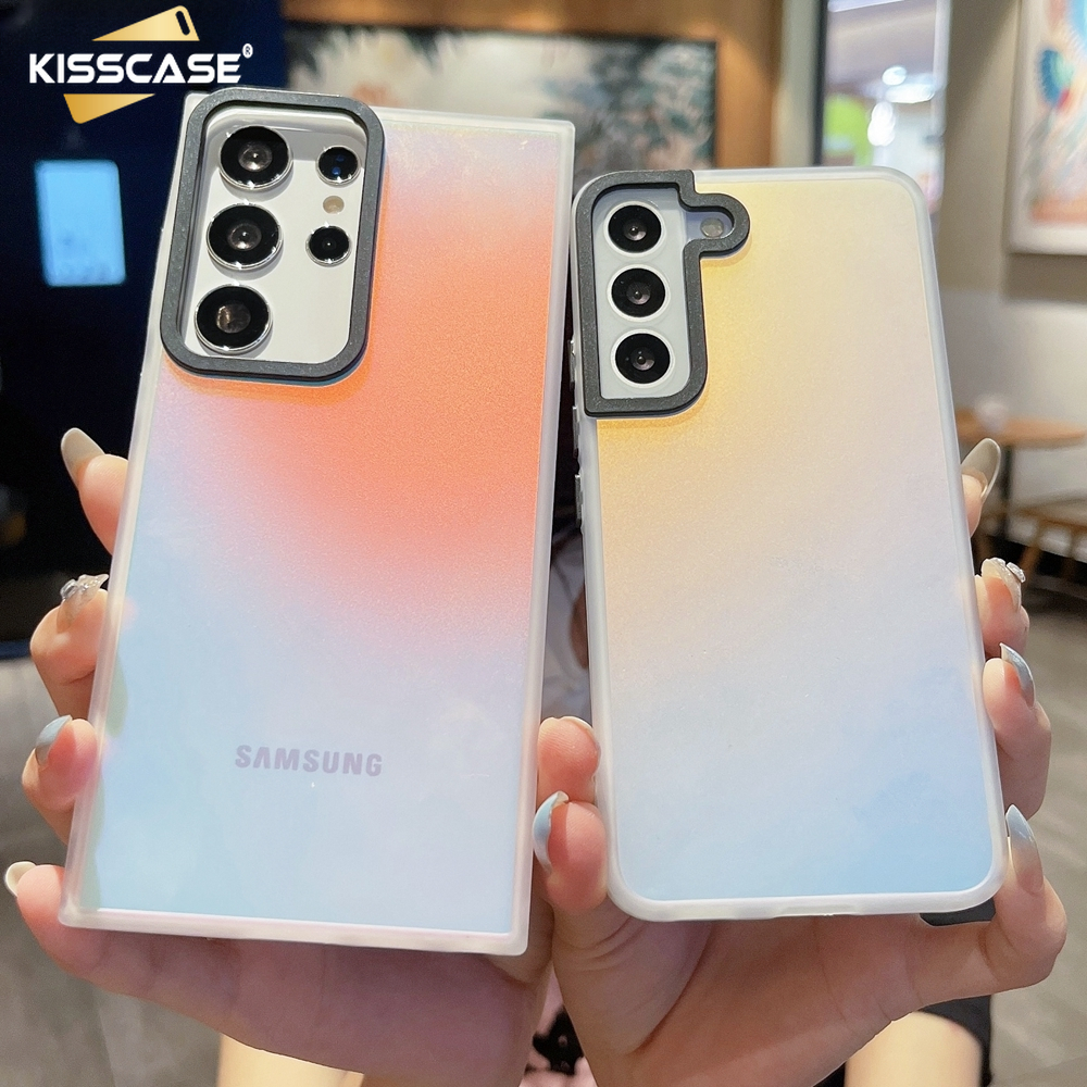 Kisscase cho Samsung S23 siêu trường hợp sang trọng Laser Aurora trường hợp cho Galaxy S23 siêu S22 S21 cộng với S20 FE A54 A34 A14 A33 A53 A32 A52 a52s A51 A12 Lưu ý 20 bìa