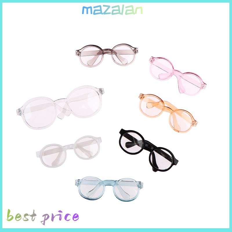mazalan Phụ kiện kính búp bê vải nhung lông gọng tròn 6.5/9.5cm Kính mắt trong suốt