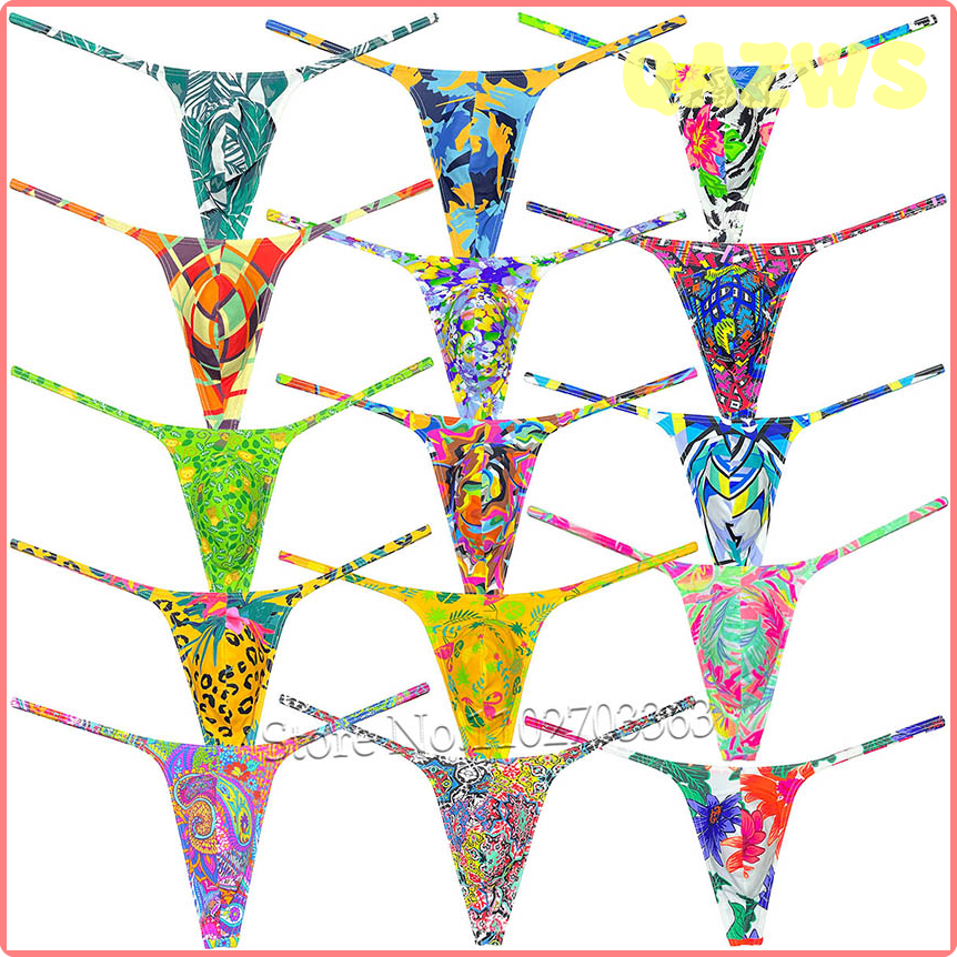 QAZWS Fashion Men's Swimming Thongs Micro G-string Underwear T-back Design Enhance Pouch Beach Bikin Trunks MKLPO