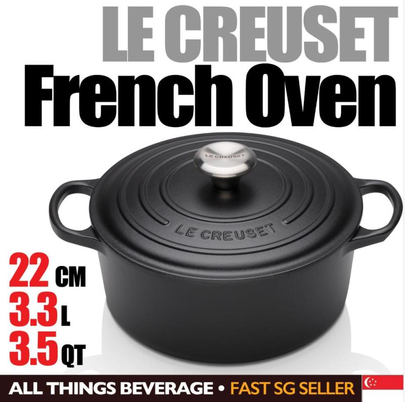 Le Creuset Cast Iron 22cm Round Casserole French Oven Black  3.3L  3.5QT  1 Day Delivery Singapore