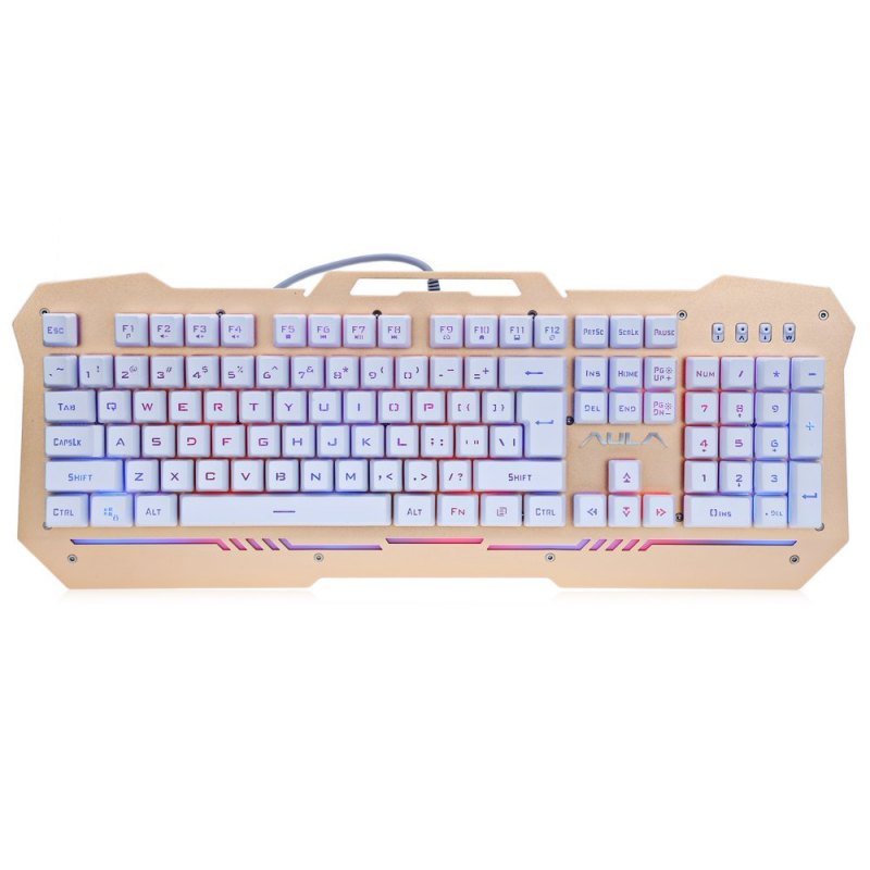 AULA 104 Keys 7-Color LED Backlight Wired Gaming Keyboard (Gold) Singapore