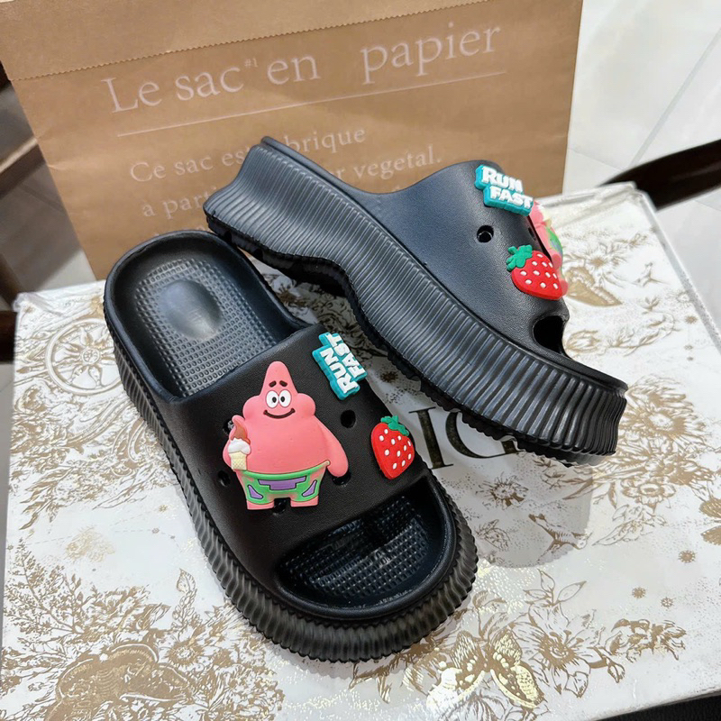 Dép bánh mì nữ đế cao, dép quai ngang kèm sticker siêu nhẹ chống nước tăng chiều cao dép đế đúc bánh mì cao 5cm - DL221