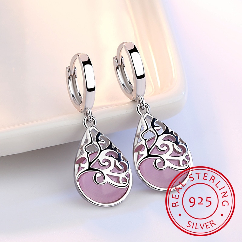 Hợp thời trang đá Opal Hoa 925 sterling Silver Ladies Stud tai trang sức ban đầu cho phụ nữ chống dị ứng thả vận chuyển