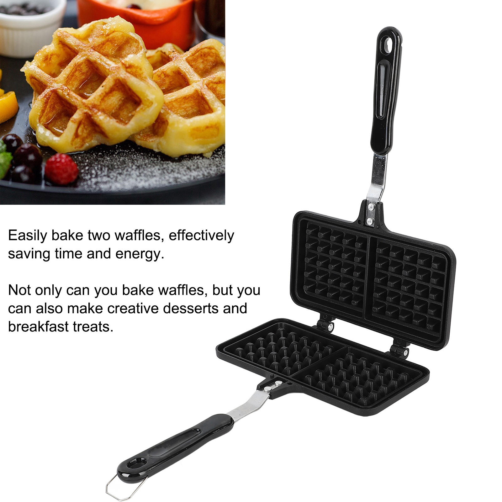 Double Waffle Pan Double Sided Heating Stovetop Waffle Maker Pan for Desserts ราคา 614 บาท*ส่งฟรี