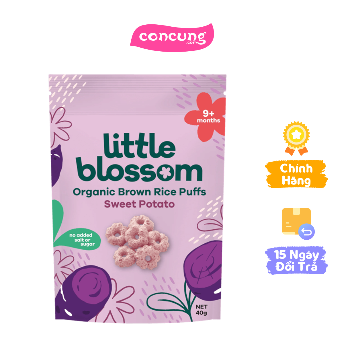Bánh Puffs Gạo Lứt Hữu Cơ Little Blossom Vị Khoai Lang Tím