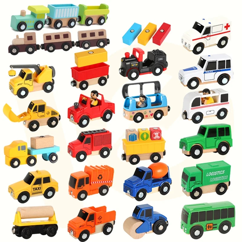 1PC Wooden Magnetic Train Wooden Railway Track Cars Truck Wood Track