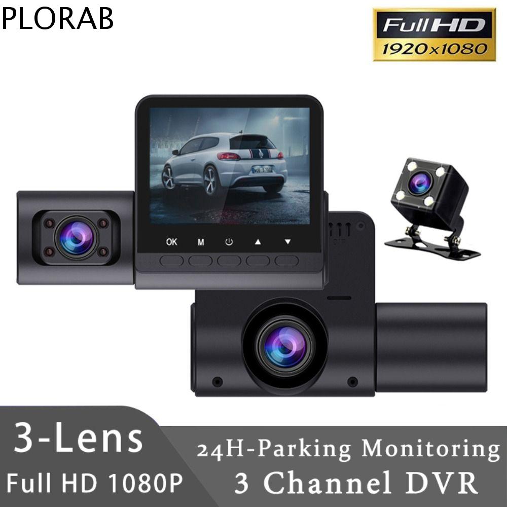 PLORAB 2 inch Camera hành trình mini 3 kênh cho xe hơi HD 1080P 3-len Camera hành trình 3 ống kính b