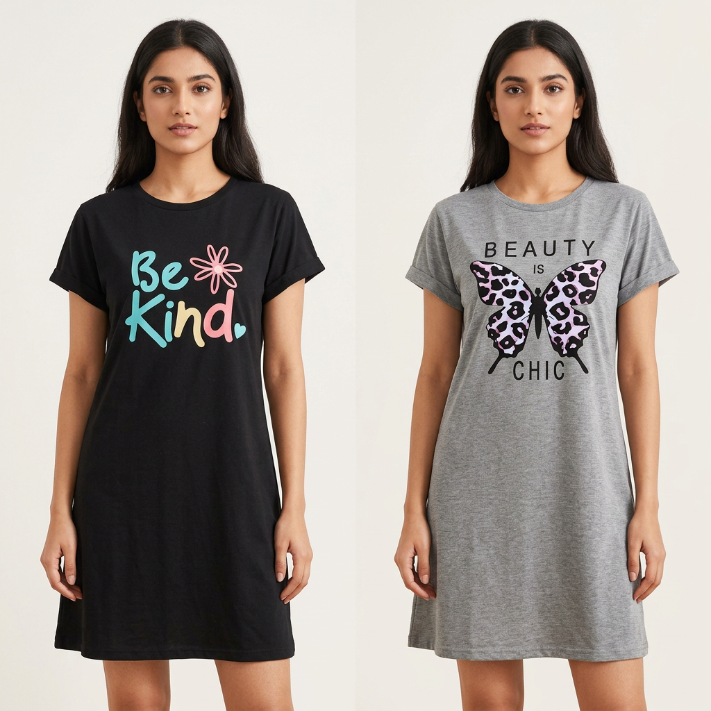 Pack of 2 Printed Cotton Full Sleeve T Shirt For Women and Girls Casual Summer Wear Soft Breathable Fabric For All Day Comfort