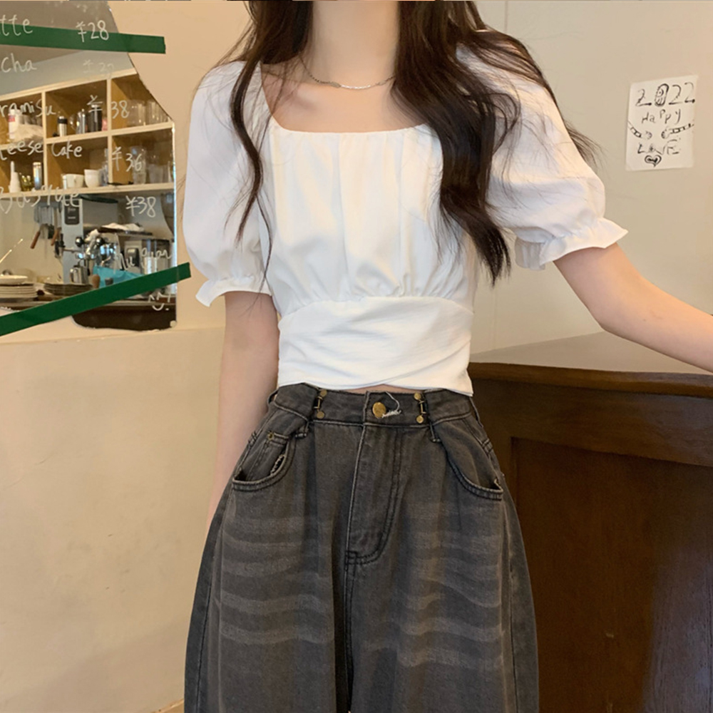 BRANCHÉ เสื้อสำหรับสตรีฤดูร้อนเกาหลีแฟชั่นเอวยางยืดพัฟแขนสั้นคอตักทุกวันเสื้อ B250429 ราคา 250 บาท*ส่งฟรี