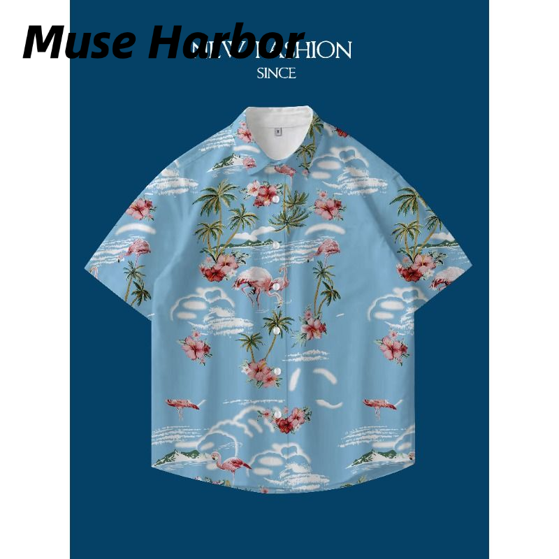 Muse Harbor ชุดเสื้อเชิ้ตแขนสั้นลายดอกไม้และกางเกงขาสั้นสำหรับฤดูร้อน ราคา 112 บาท*ส่งฟรี