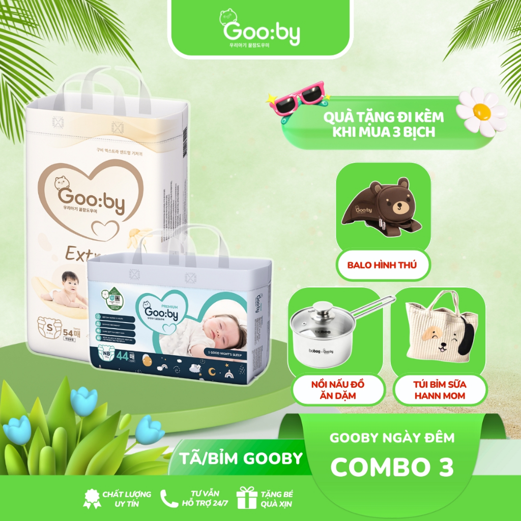 [Combo 3 Bịch KÈM QUÀ TẶNG] Tã/bỉm Gooby Extra Premium mềm mại an toàn siêu thấm hút Size NB/S/M cho bé từ 4kg - 30Kg