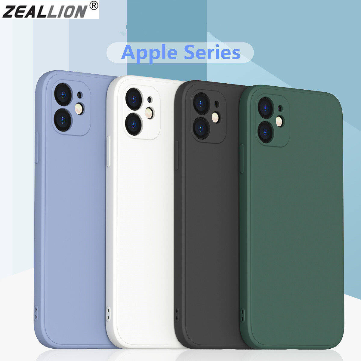 Zeallion Solid Color Cube Straight Edge Liquid Silicone Phone Case for [iPhone 14 Plus 15 Pro Max 11 12 13 6 6s 7 8 Plus X XR XS Mini SE 2020] All-inclusive Lens Protection Back Cover