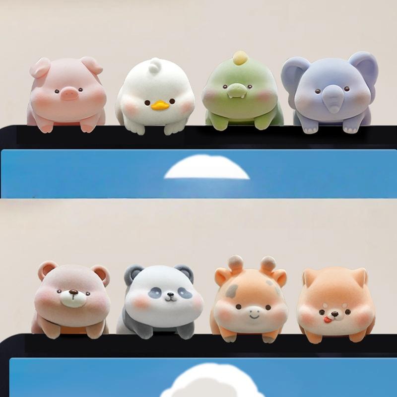 🛵 SUW 1pcs Màn hình mô hình động vật voi phim hoạt hình trung tâm giao diện điều khiển búp bê đổ xô Màn hình máy tính trang trí Panda Dog bàn trang trí