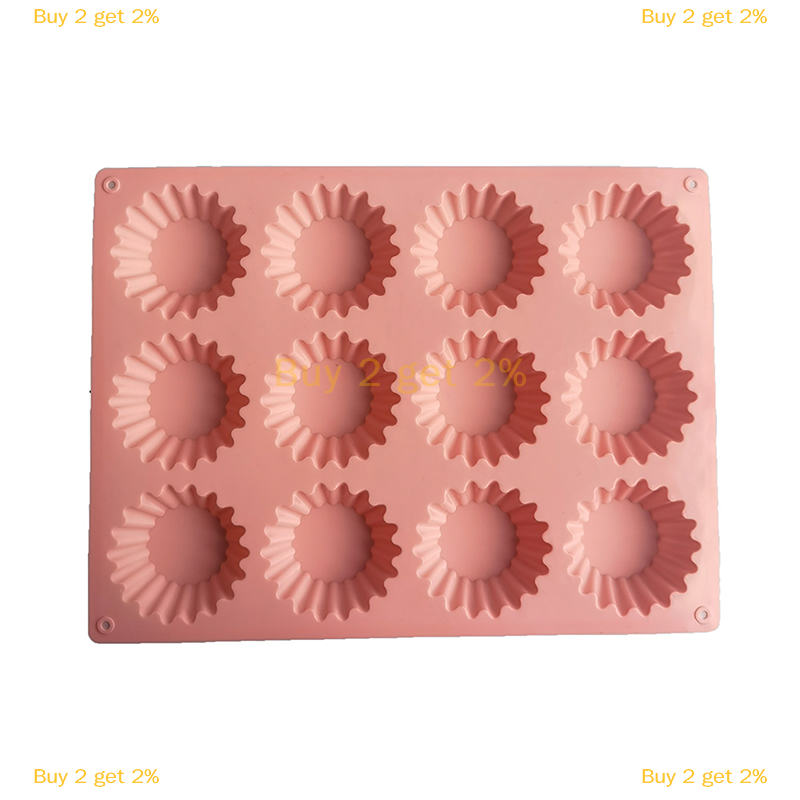 Buy 2 get 2% 12 lỗ đa lưới tròn Silicone Muffin cup Khuôn Muffin Bánh sô cô la Khay nướng bánh Silicone khuôn bánh sô cô la bánh quy