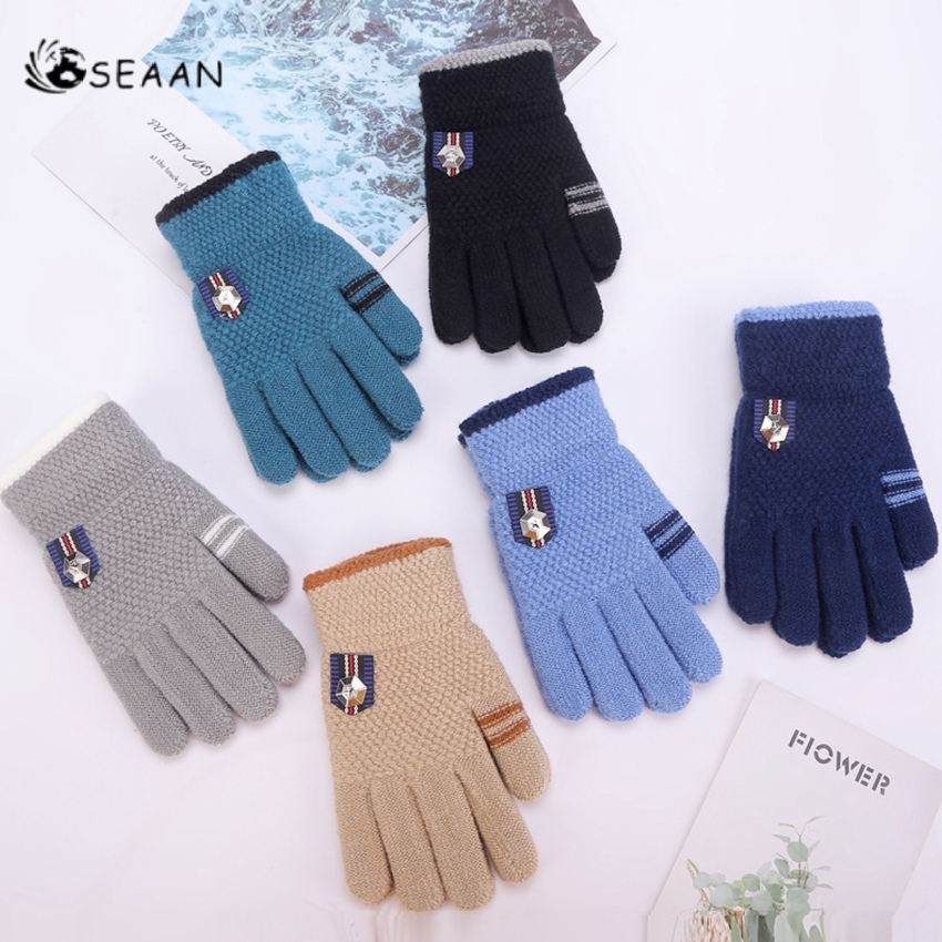 Children Gloves For 5-12 Years Boys Knitted Winter Soft Warm Split Full Finger Kids Gloves Outdoor Cycling Play Boys Gloves