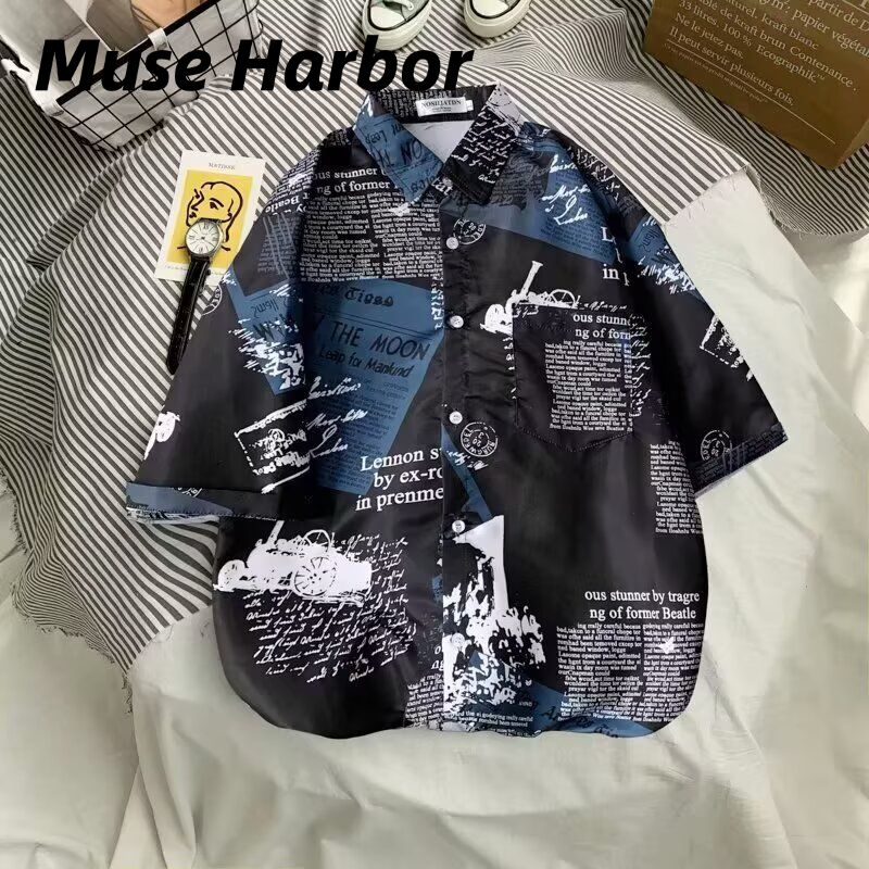 Muse Harbor เสื้อเชิ้ตฤดูร้อนลายพิมพ์ดอกไม้วินเทจแขนสั้นสำหรับชายหาด ราคา 98 บาท*ส่งฟรี