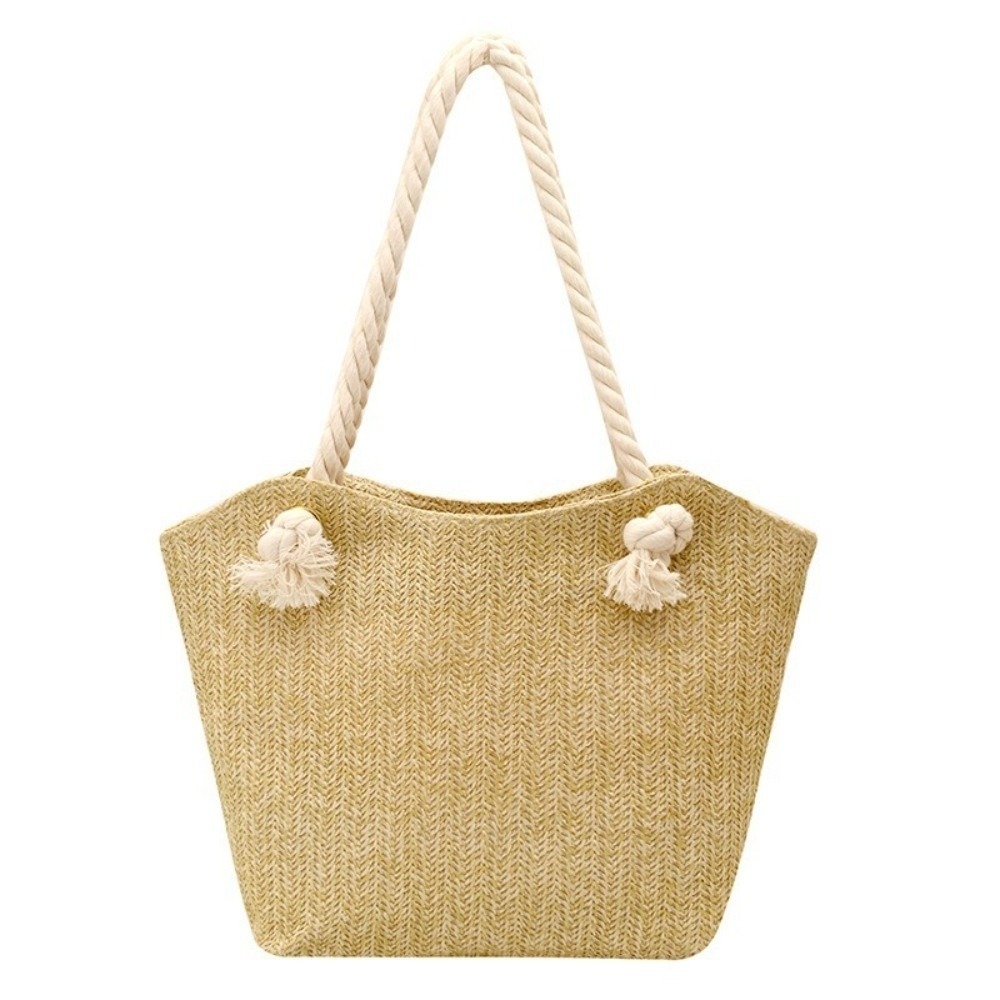 VB45D Màu đơn sắc Túi cói Dung lượng lớn Bohemian Túi đeo vai dưới cánh tay Thanh lịch Rộng rãi Túi xách đi biển Nữ - 2