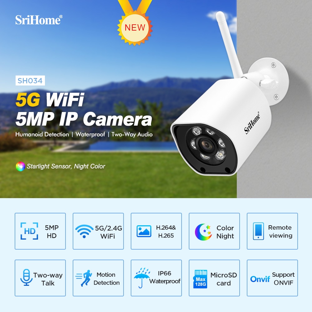 Camera Srihome SH034 Pro - Gắn tường Nhà Quay Toàn Cảnh 360 độ Full HD Kết Nối WiFi Không Dây 1440P