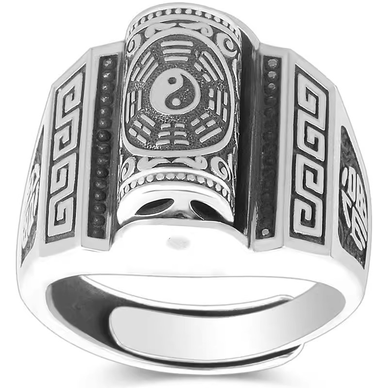 Nhẫn bùa may mắn cho 2024 990 Nhẫn bạc nguyên chất Bagua có thể xoay được nhẫn rộng có thể điều chỉnh cho nam nhẫn bùa may mắn kèm lời chúc nhẫn may mắn nguyên bản nhẫn cho ngón tay nam nhẫn thời trang nữ nhẫn bùa hộ mệnh