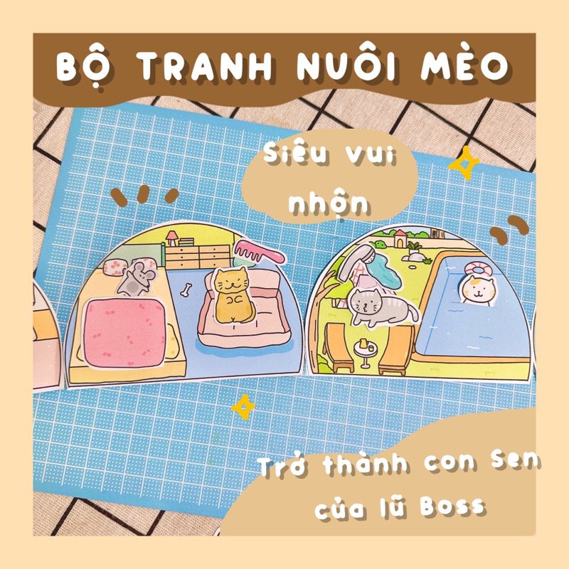 Bộ Tranh Đồ Chơi Giấy Cô Tiên Xanh Nuôi Chăm Sóc Mèo