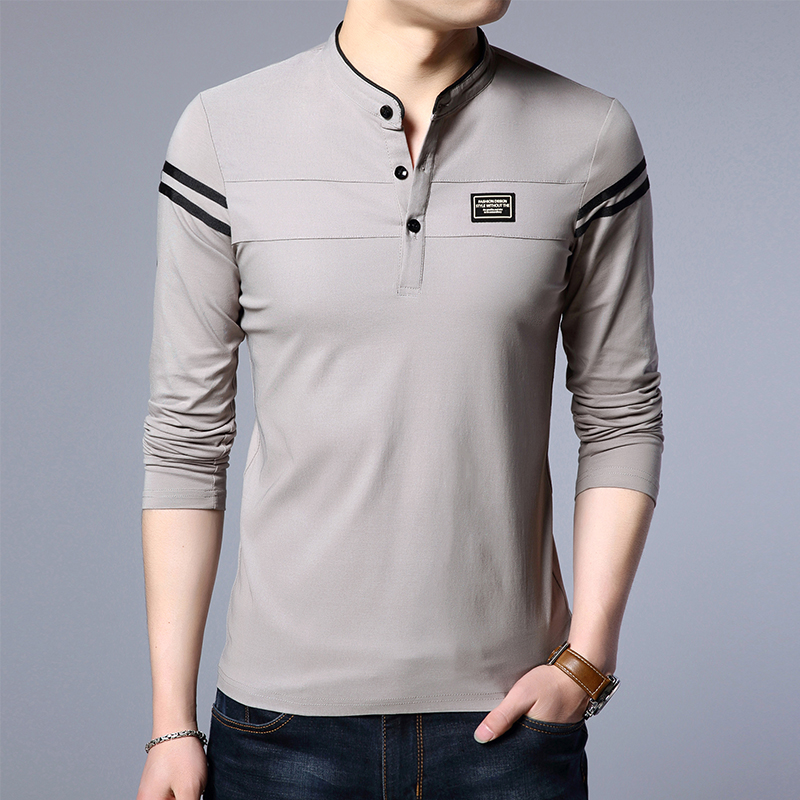 Men Long Sleeve Polo Collar T Shirt 
