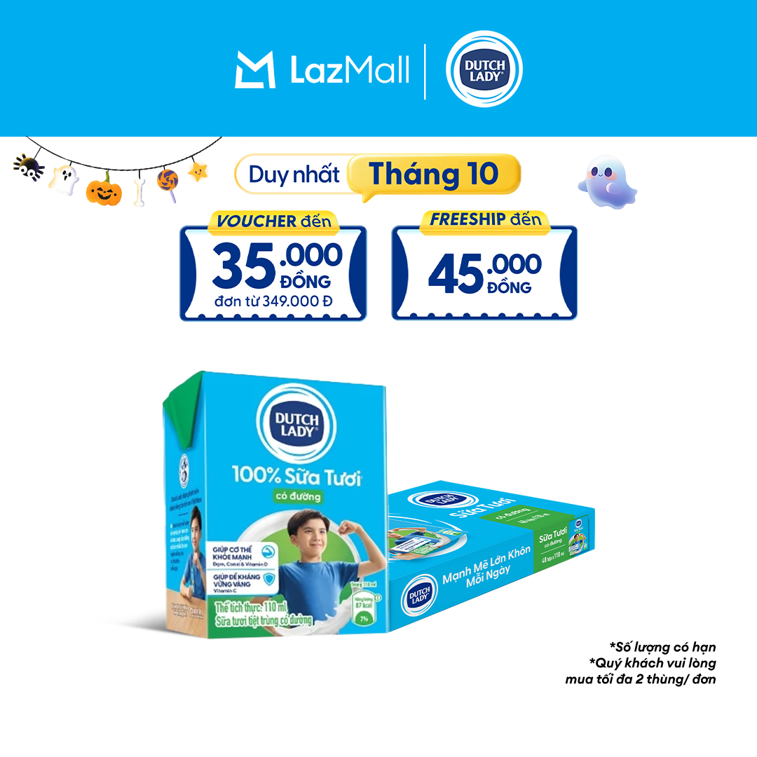 Thùng 48 Hộp Sữa Tươi Tiệt Trùng Dutch Lady Cô Gái Hà Lan Có Đường 110ml (48x110ml)